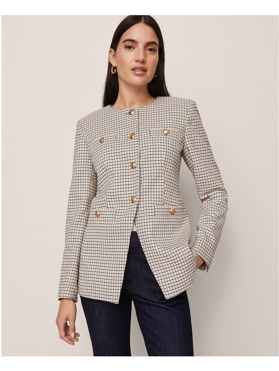 Ann Taylor Jackets & Blazers - Ann Taylor Houndstooth Cream Split Hem Jacket Size 2P Petite